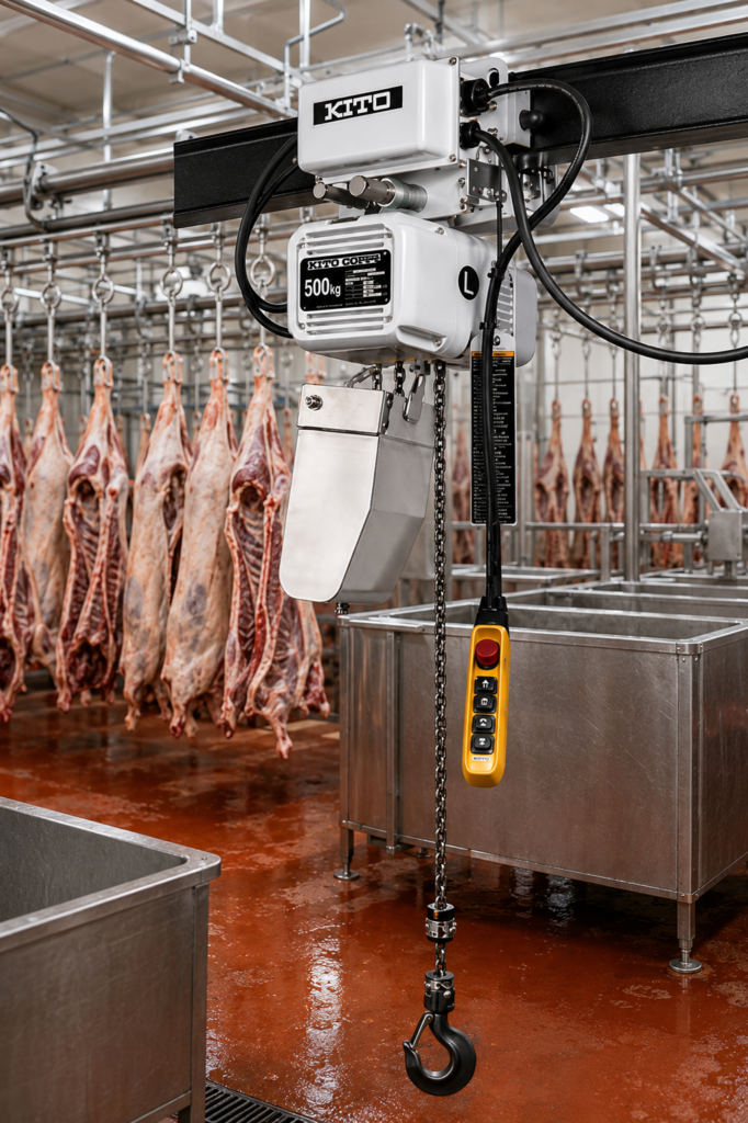 Food-grade electric chain hoists enhance safe lifting in hygienic processing environments